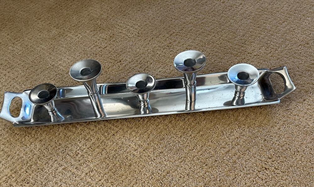 5 Candle Holder- Silver Tone, 23" Table Centerpiece, Taper Candle/Votive Holder